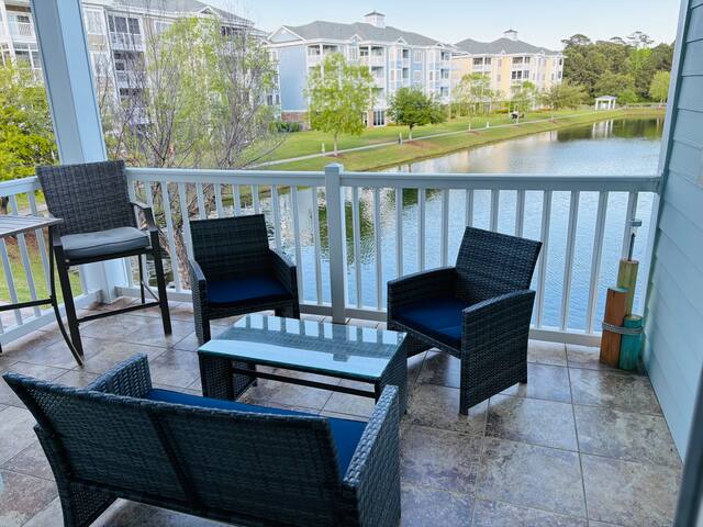 Myrtlewood Golf Condo balcony with lake view